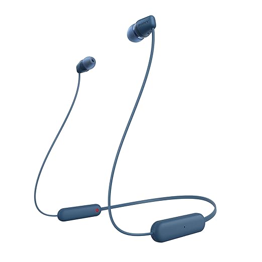 Sony WI-C100 Wireless Headphones with Customizable Equalizer for Deep Bass & 25 Hrs Battery, DSEE-Upscale, Splash Proof, 360RA, Fast Pair, in Ear Bluetooth Headset with Mic for Phone Calls (Black)