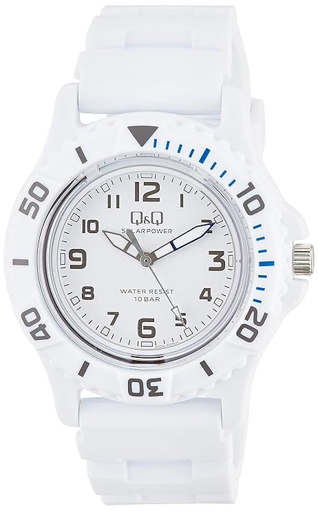 Q&Q Mens Analogue Black Band Fibre Watch White Dial 100 Meters Wr